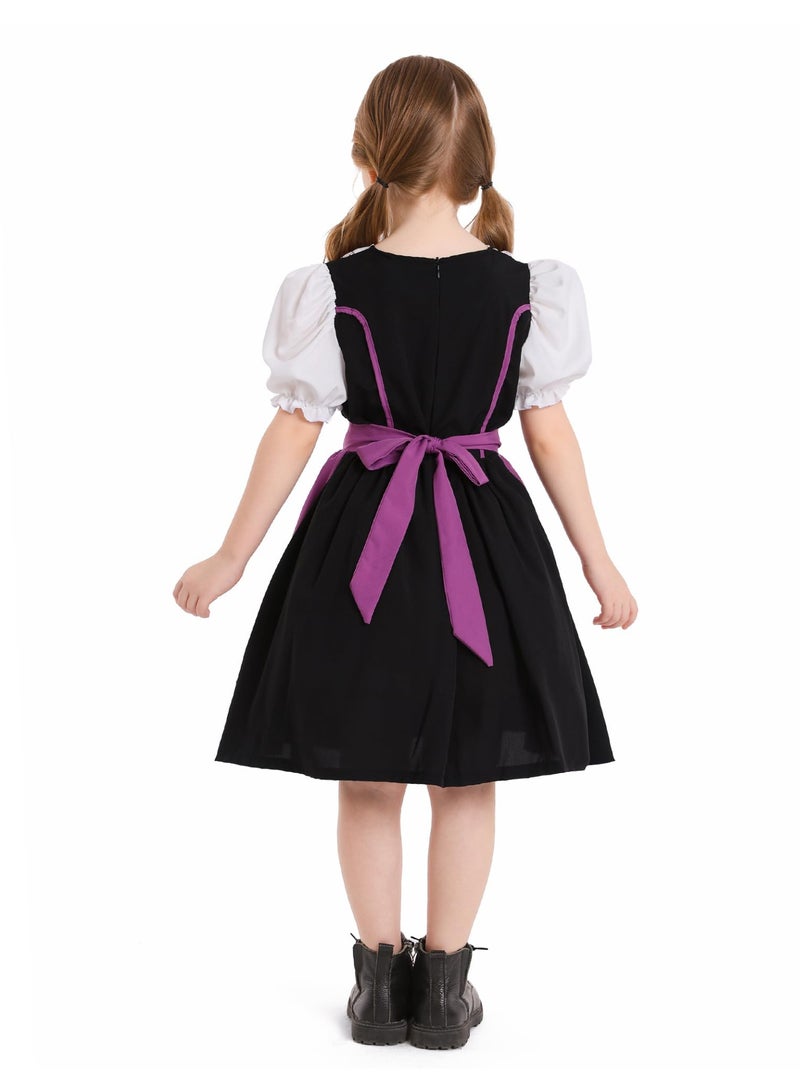 NIBEMINENT German Oktoberfest Dirndl Dress for Girls | Traditional Bavarian Costume Set with Apron | 2-Piece Beer Festival Outfit for Halloween, Cosplay, Themed Parties (Ages 3-16 Years) - Image 2